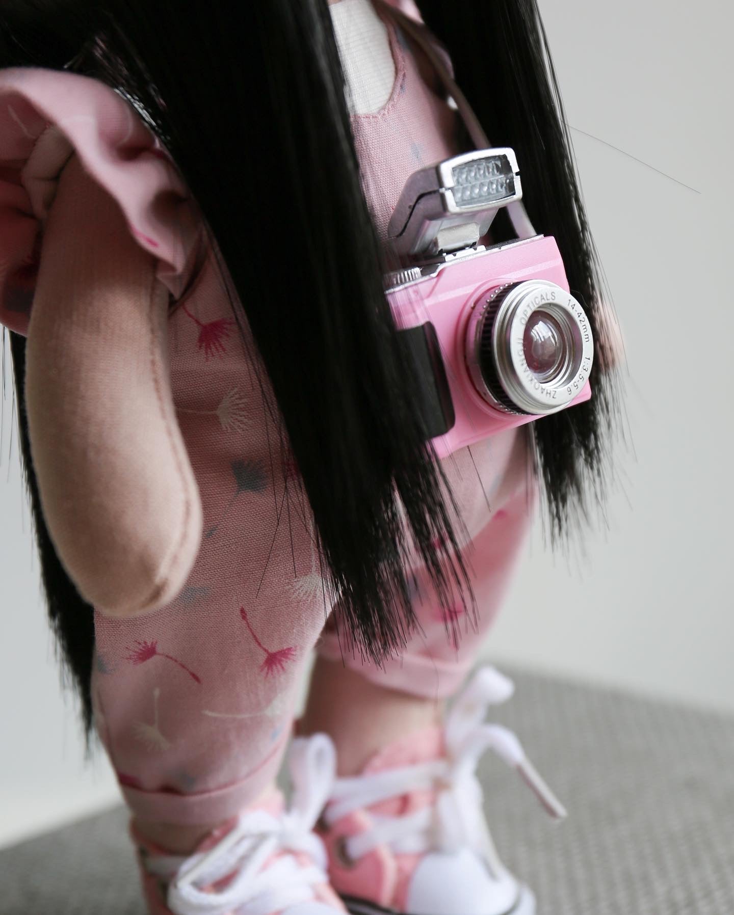 Pink photograph interior doll with a camera
